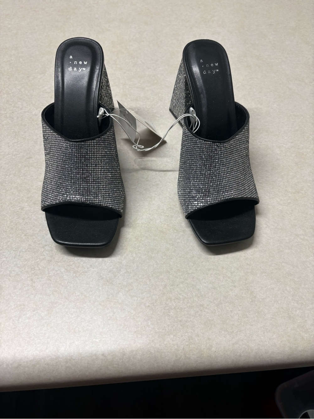 a new day Black and Silver Sparkle Block Heel Mule
